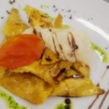 Tortelli di Zucca con Petali di Parmigiano al profumo di Aceto Balsamico.