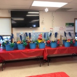 Preparations for holiday party at one facility.  Holiday gift giveaways!