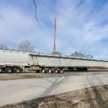 Beams being delivered by Prestress Transportation for the DiSalle Bridge in Toledo, OH.