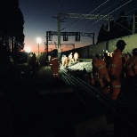 Replacing rail lines after a train derailed and messed up the old ones