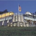 Two of Union Pacific's locomotives welcome you to Omaha at the peak of Kenefick Park.