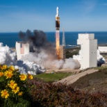 A United Launch Alliance (ULA) Delta IV Heavy rocket carrying a critical payload for the National Re