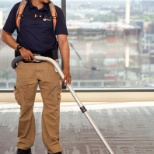 One of our team members vacuuming at the Peabody Plaza building in St. Louis.