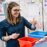 Child life specialist sorting toys