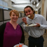 Home office team members enjoy a pancake breakfast. September, 2019.