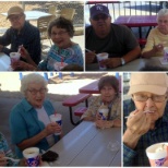 Enjoying a treat in the shade on our Sonic outing!